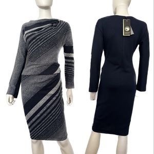 NWT WOMEN DRESS LONG SLEEVES KNEE-LENGTH CASUAL NAVY‎ STRIPED OFFICE WEAR